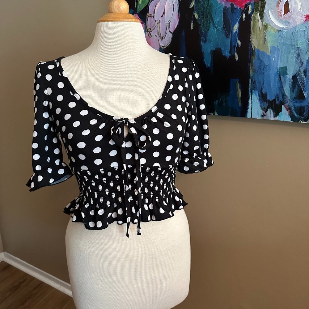 Urban Rebel Black and White Polka Dot Milkmaid Top Size Large